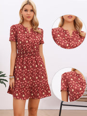 Floral Notch Neck Smocked Waist Above the Knee Tiered Dress