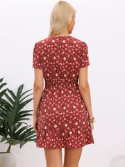 Floral Notch Neck Smocked Waist Above the Knee Tiered Dress