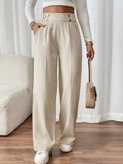 Elastic Waist Button Decor Straight Legs Pants