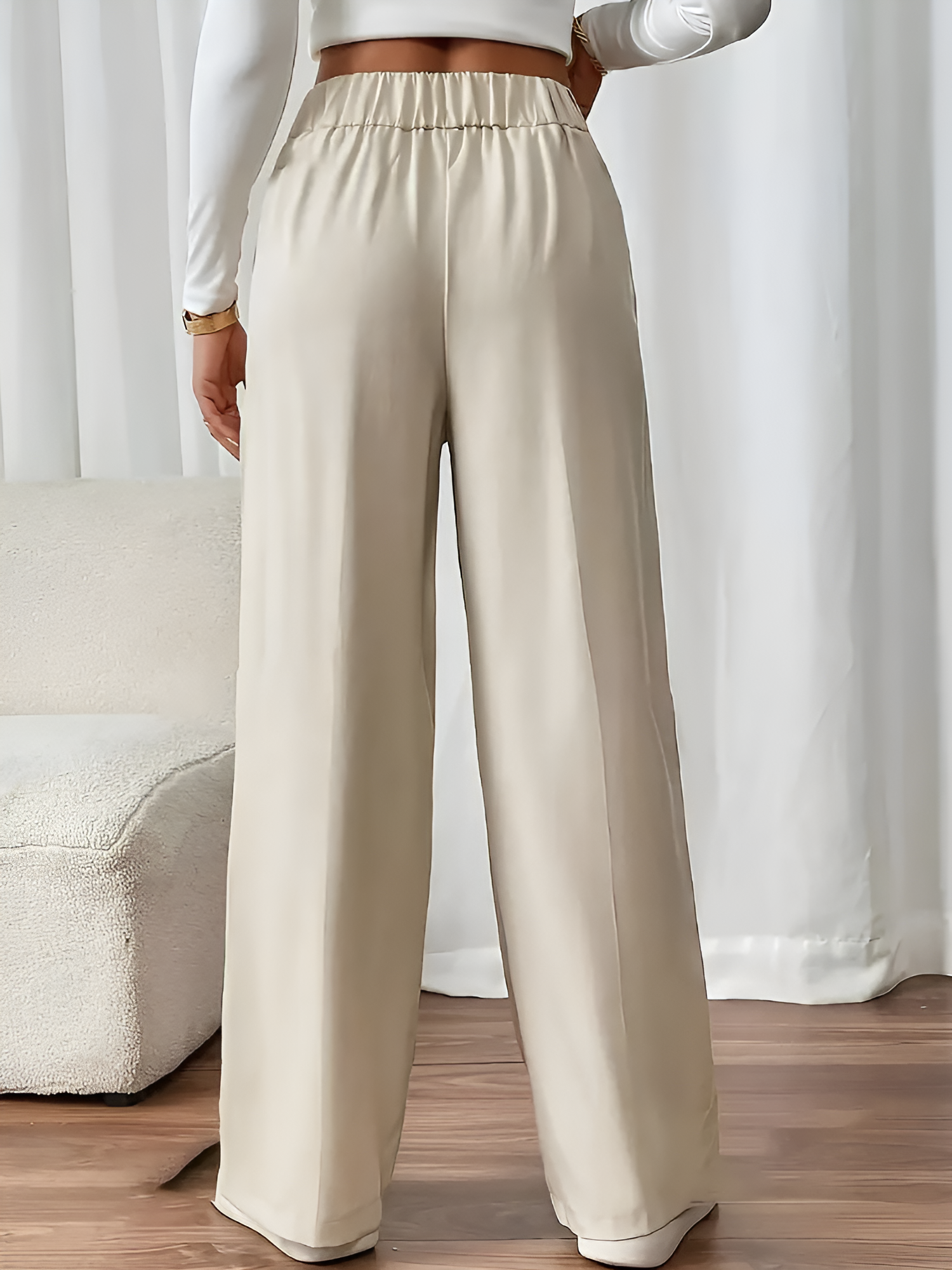 Elastic Waist Button Decor Straight Legs Pants