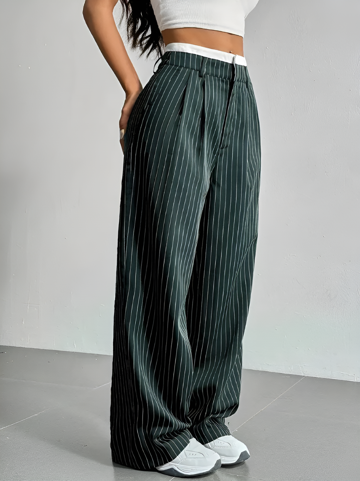 Casual High Waist Striped Wide Legs Trousers Pants