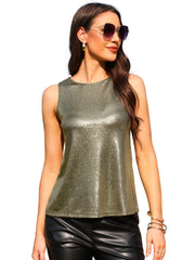 Shiny Sleeveless Camisole Club Shimmer Metallic Tank Top