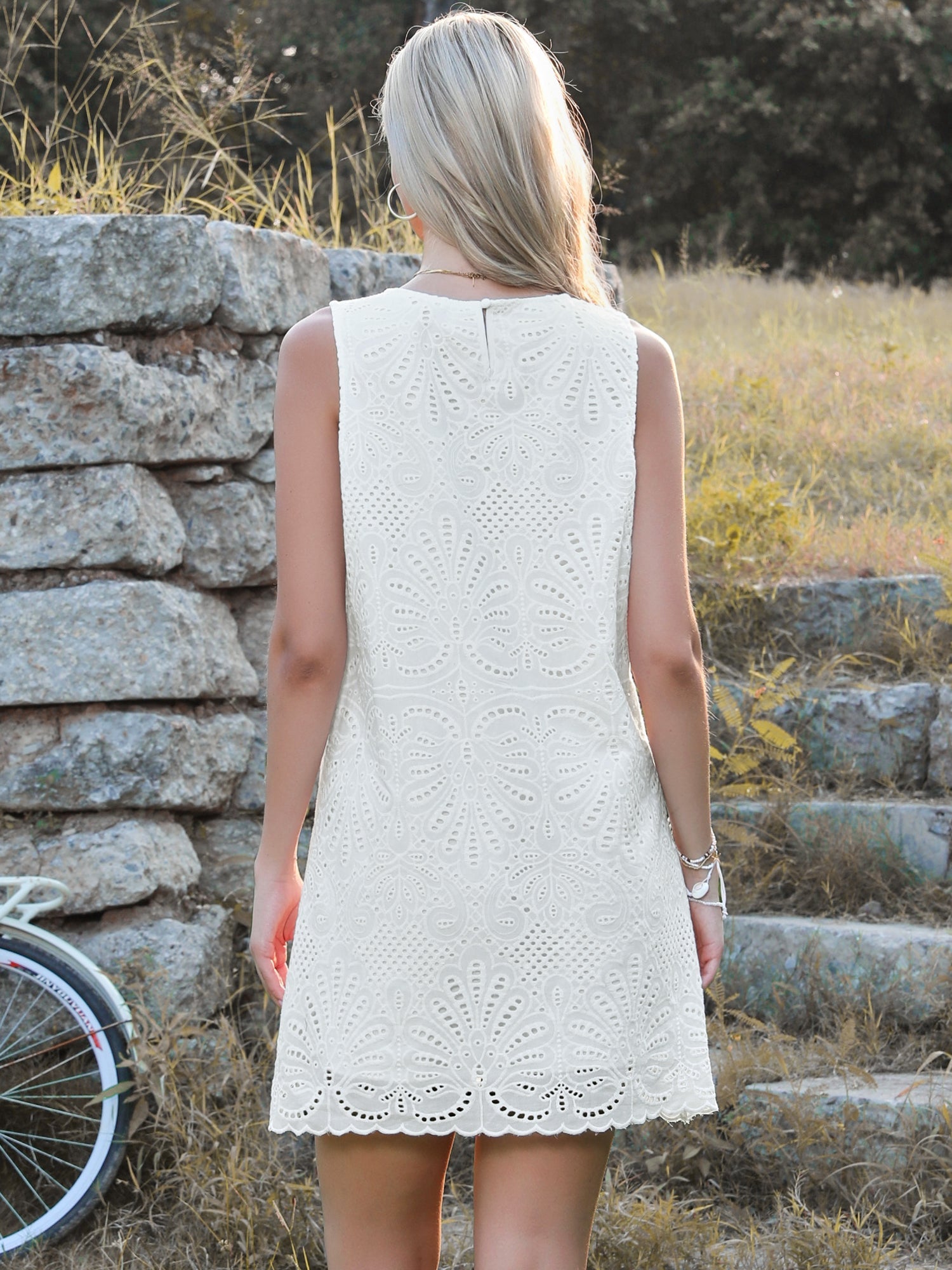Eyelet Sleeveless Summer Casual A Line Mini Dress