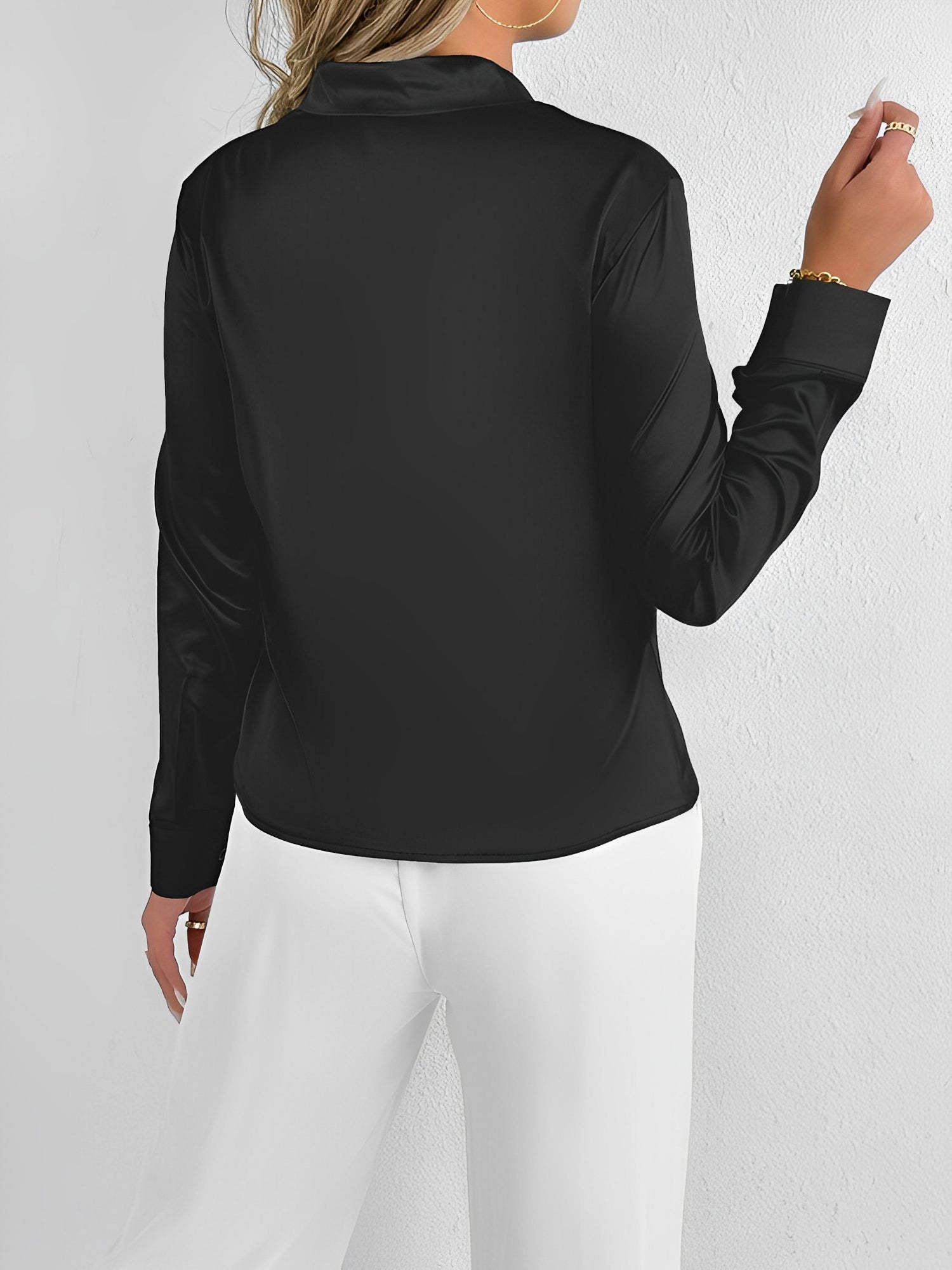 Satin Tie Neck Long Sleeves Work Office Blouse