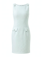 Tweed Sleeveless Boat Neck Work Office Sheath Dress