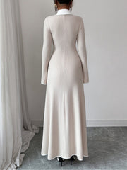 Shirt Collar Knitted Long Sleeve Maxi Sweater Dress