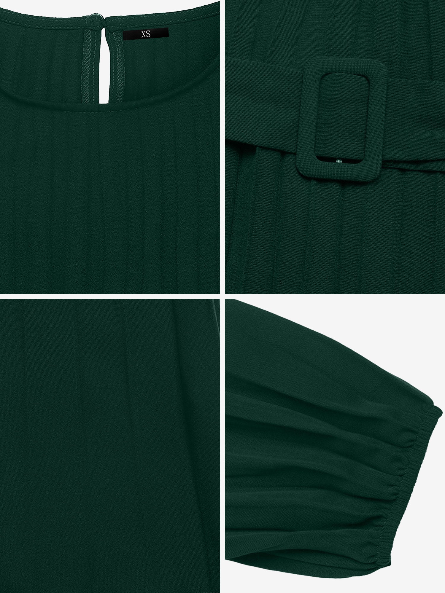 Round Neck Puff Sleeves Belted Pleated Maxi Dress