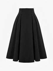 Solid Color Pleated Elastic Waist Pocketed A-Line Midi Skirt