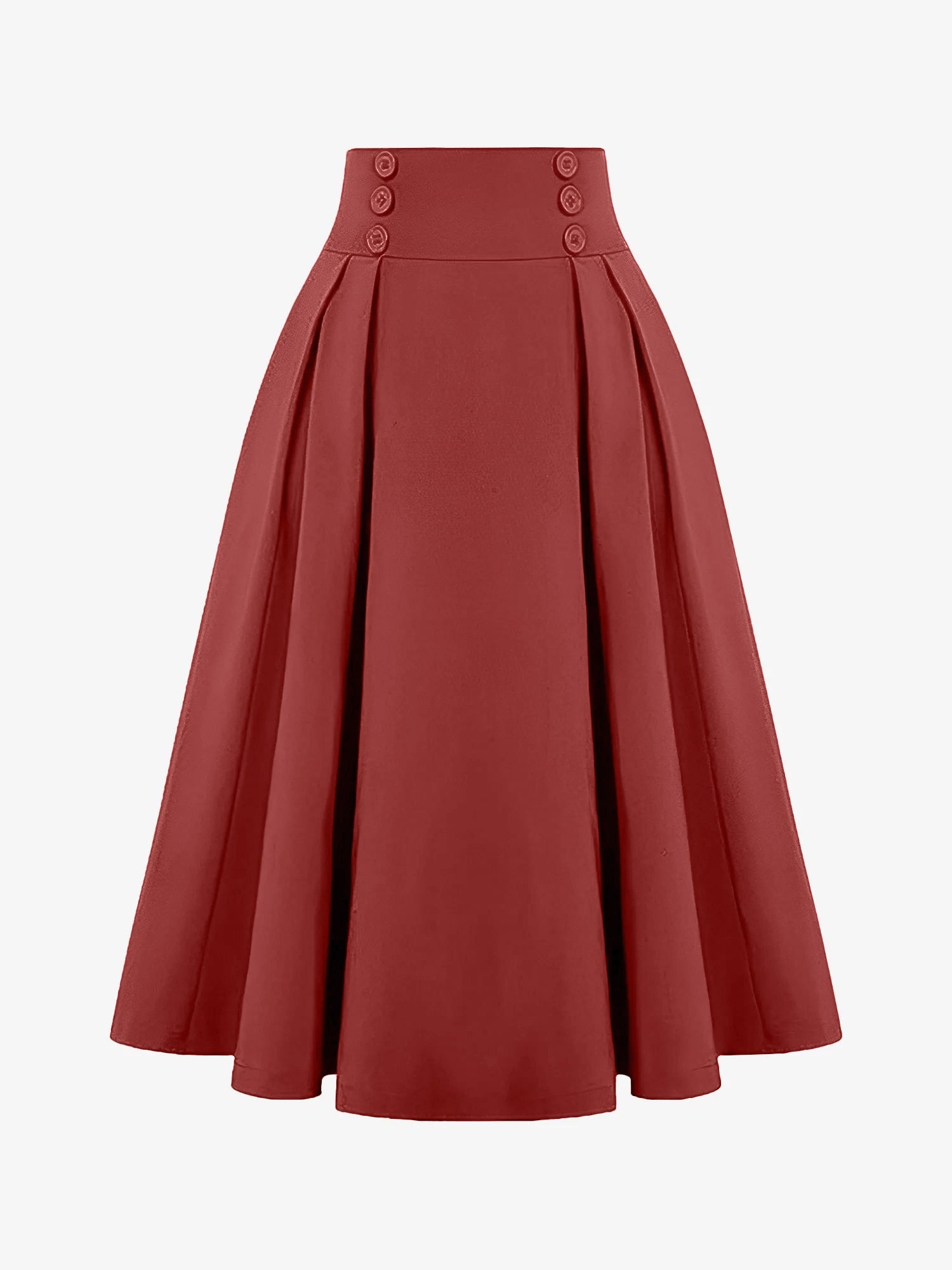 Solid Color Pleated Elastic Waist Pocketed A-Line Midi Skirt