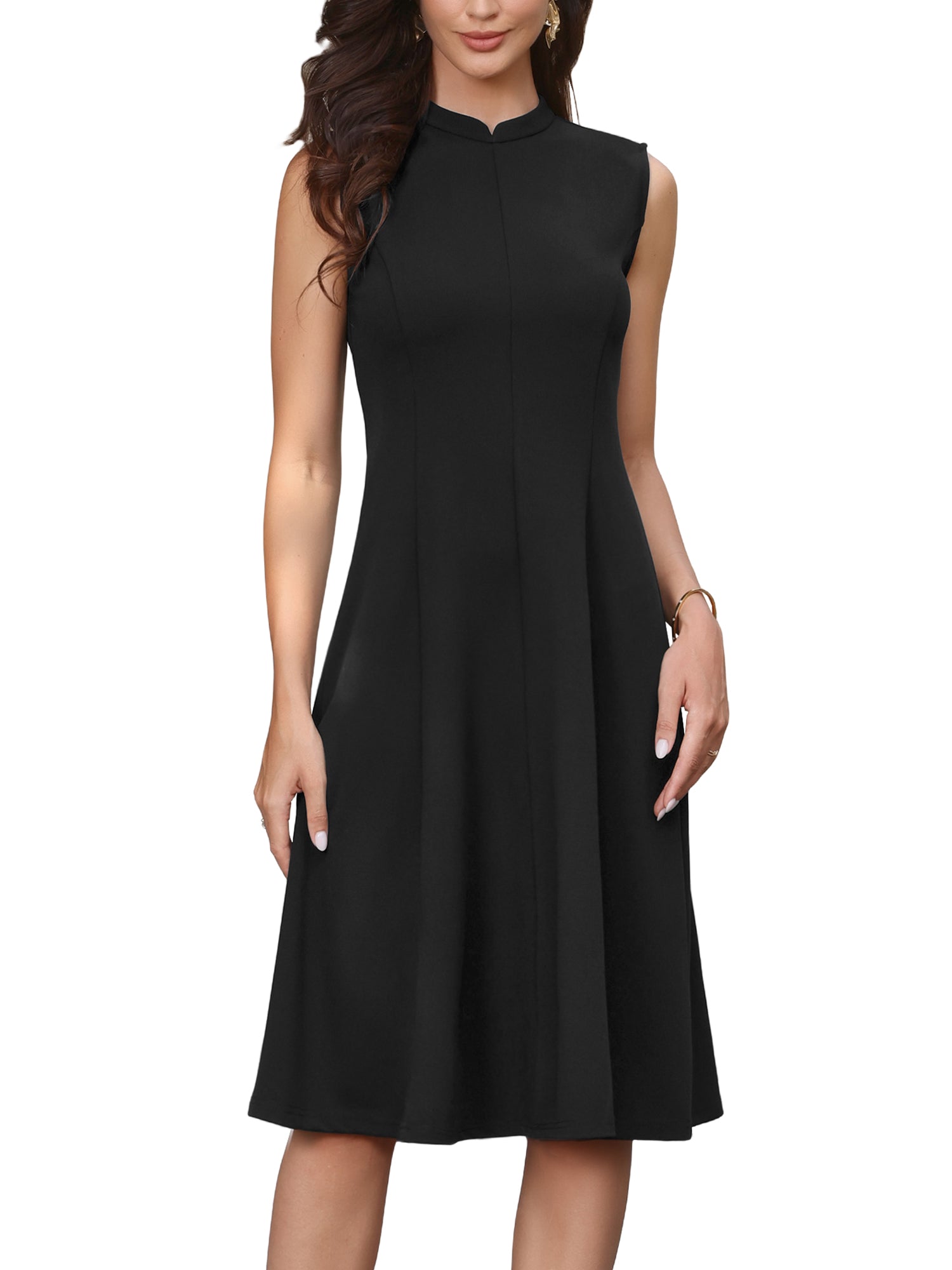 Mock Neck Sleeveless A Line Midi Work Dress