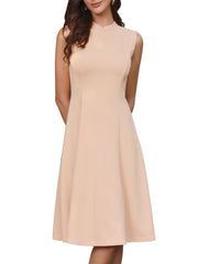Mock Neck Sleeveless A Line Midi Work Dress