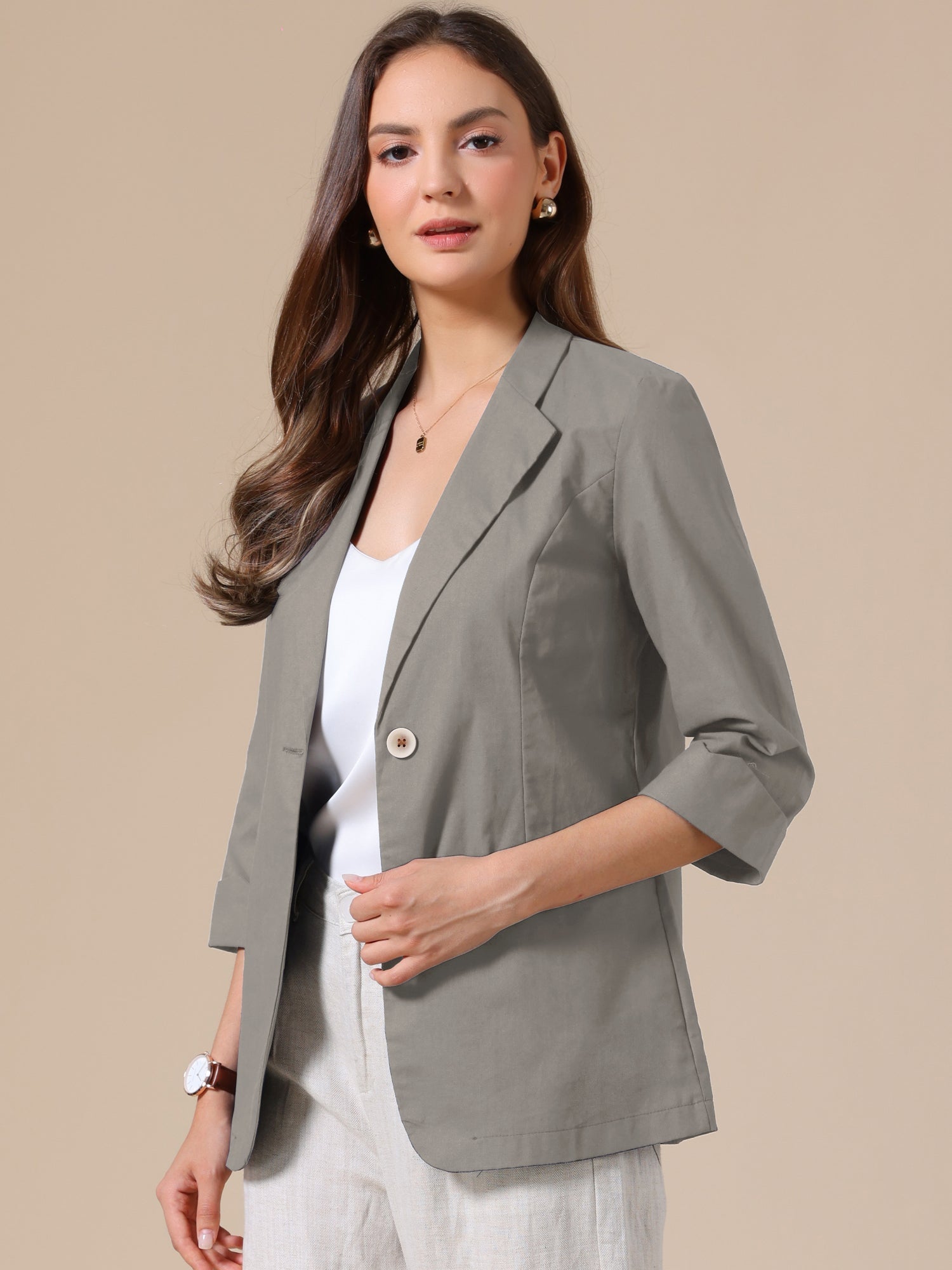 3/4 Sleeve Lightweight Cotton Linen Casual Blazer