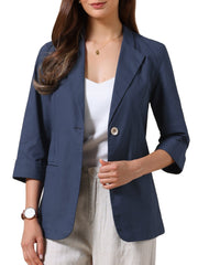 3/4 Sleeve Lightweight Cotton Linen Casual Blazer