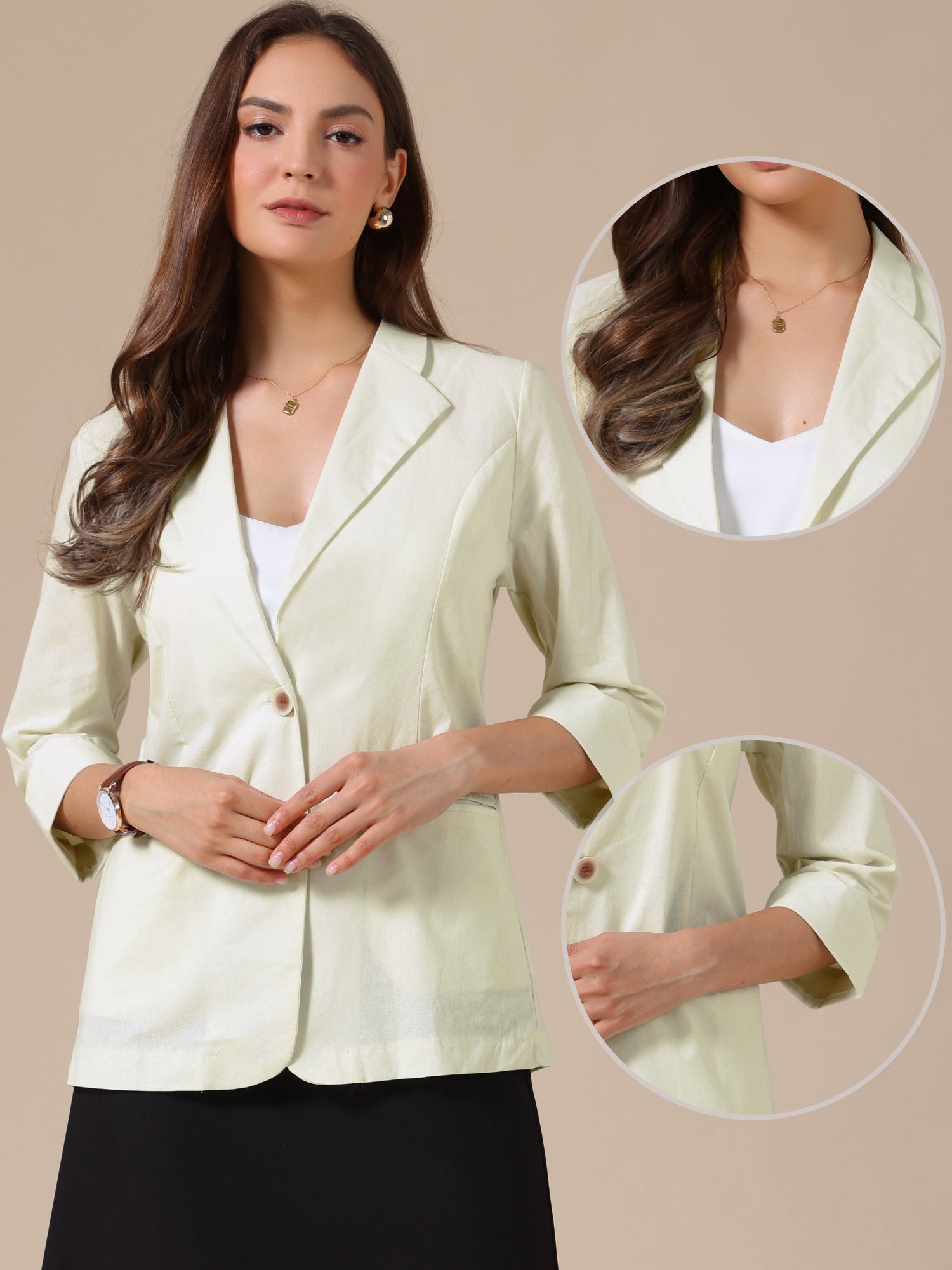3/4 Sleeve Lightweight Cotton Linen Casual Blazer