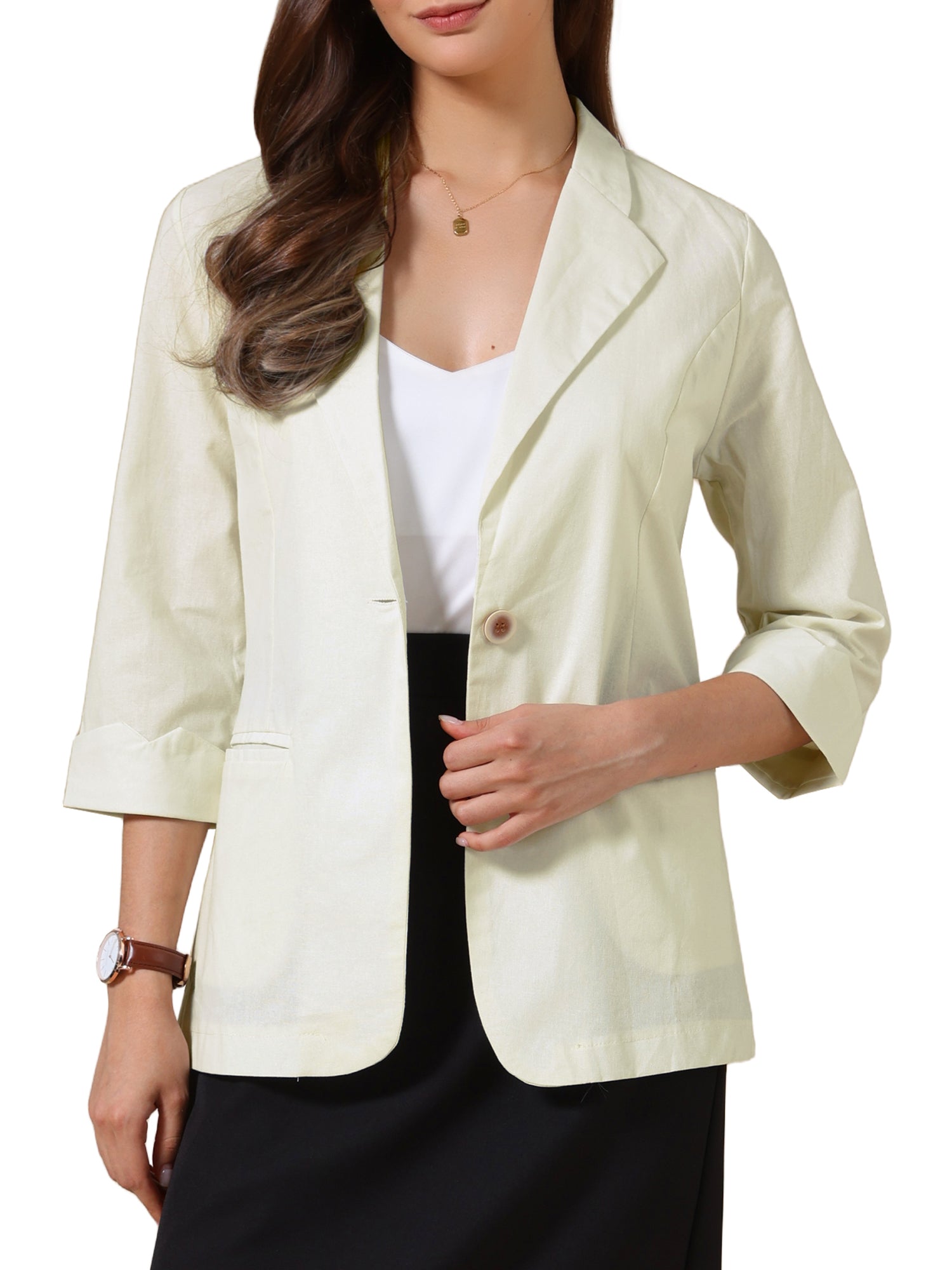3/4 Sleeve Lightweight Cotton Linen Casual Blazer