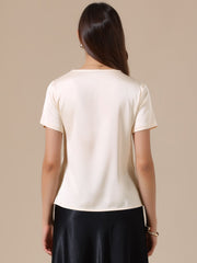 Satin Dressy Casual Short Sleeve Flower Lace Blouse