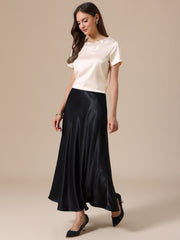 Satin Dressy Casual Short Sleeve Flower Lace Blouse