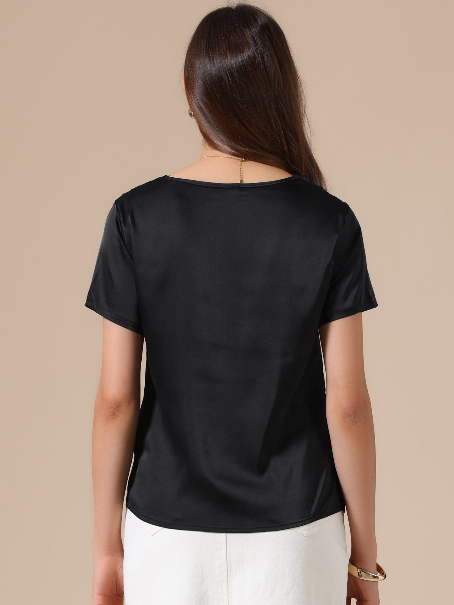 Satin Dressy Casual Short Sleeve Flower Lace Blouse