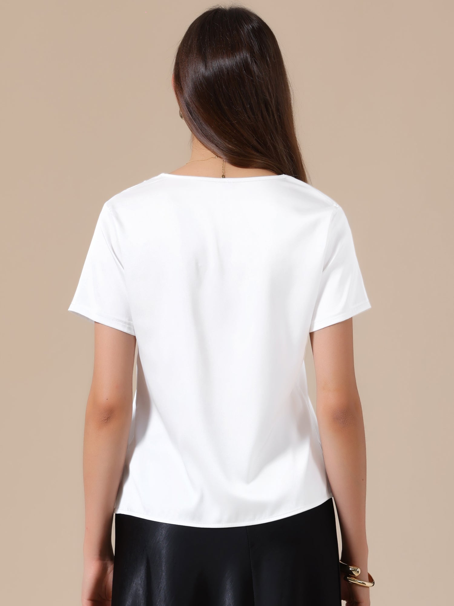 Satin Dressy Casual Short Sleeve Flower Lace Blouse