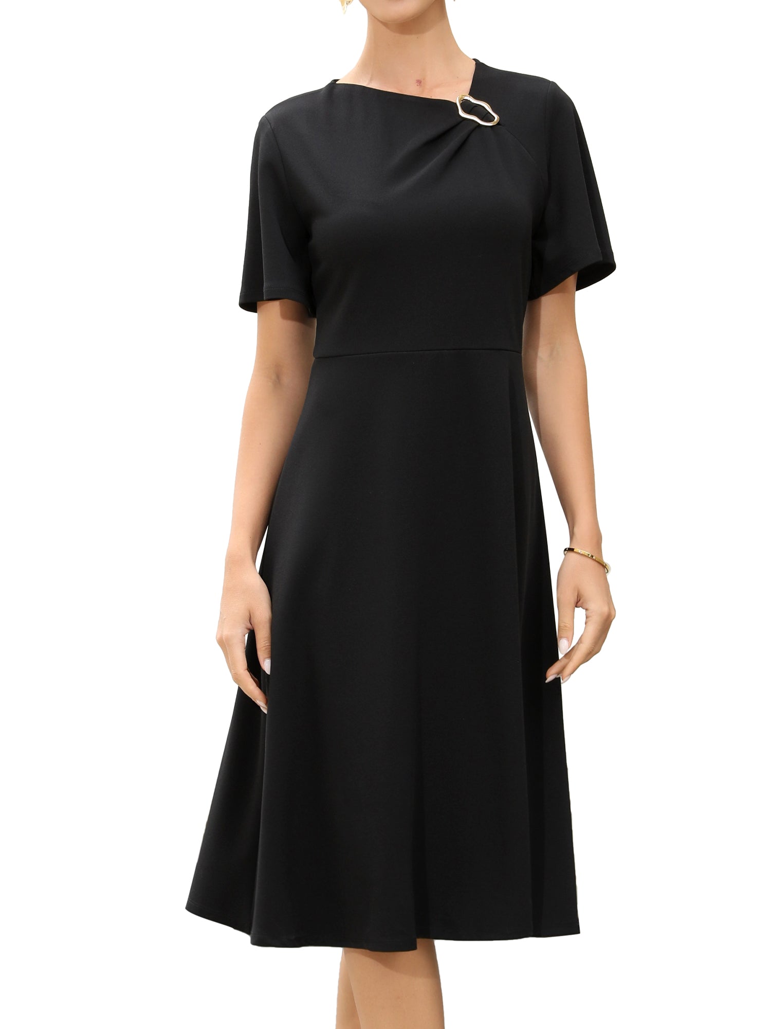 Work Short Sleeve A-Line Business Casual Midi Dress