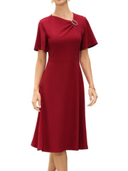 Work Short Sleeve A-Line Business Casual Midi Dress