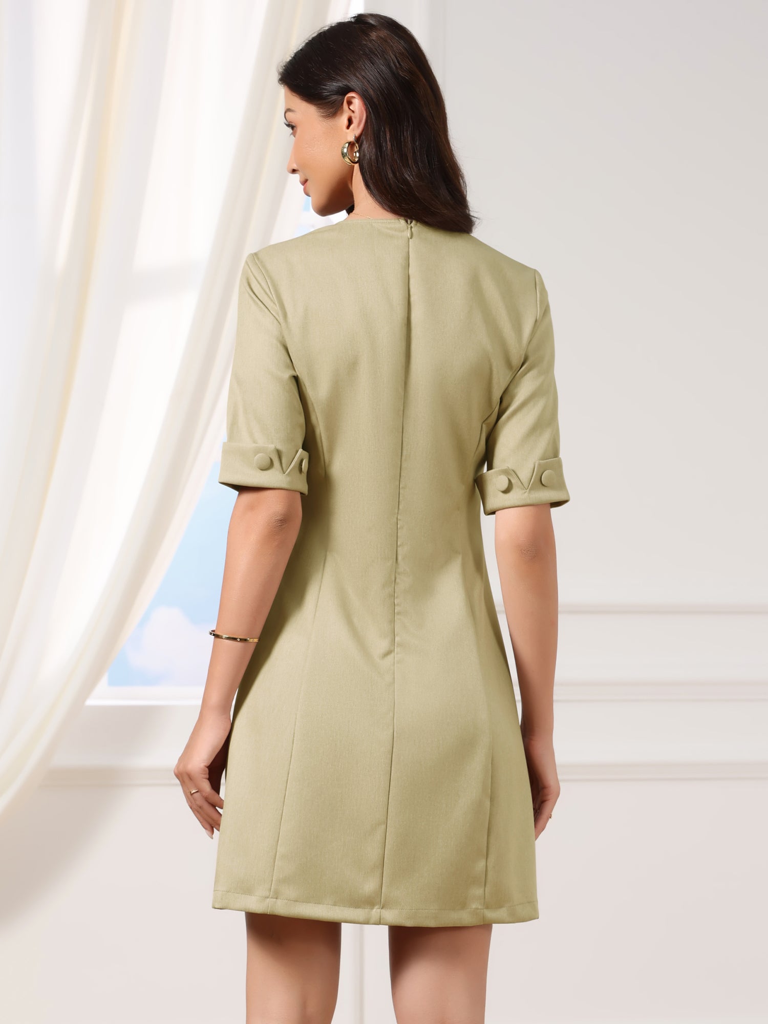 Short Sleeve Round Neck A-Line Business Casual Office Work Dress