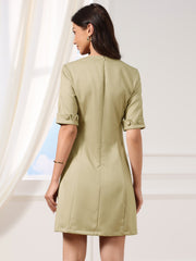 Short Sleeve Round Neck A-Line Business Casual Office Work Dress