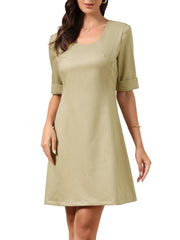 Short Sleeve Round Neck A-Line Business Casual Office Work Dress