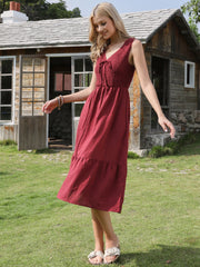 Sleeveless Smocked A-Line Pocketed Tiered Midi Dress