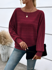 Round Neck Batwing Sleeve Solid Color Blouse