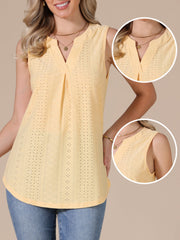 Eyelet Sleeveless Notch Neck Loose Fit Casual Tank Top