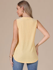 Eyelet Sleeveless Notch Neck Loose Fit Casual Tank Top