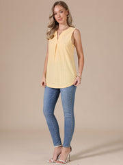 Eyelet Sleeveless Notch Neck Loose Fit Casual Tank Top