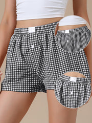 Gingham Buttons Comfy Breathable Beach Casual Shorts