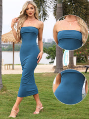 Strapless Backless Bodycon Midi Wedding Guest Dress