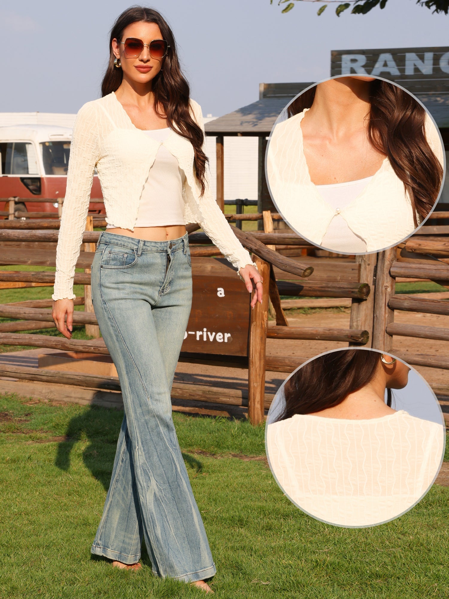 Long Sleeves Lightweight Sheer Textured Cropped Bolero Shrug