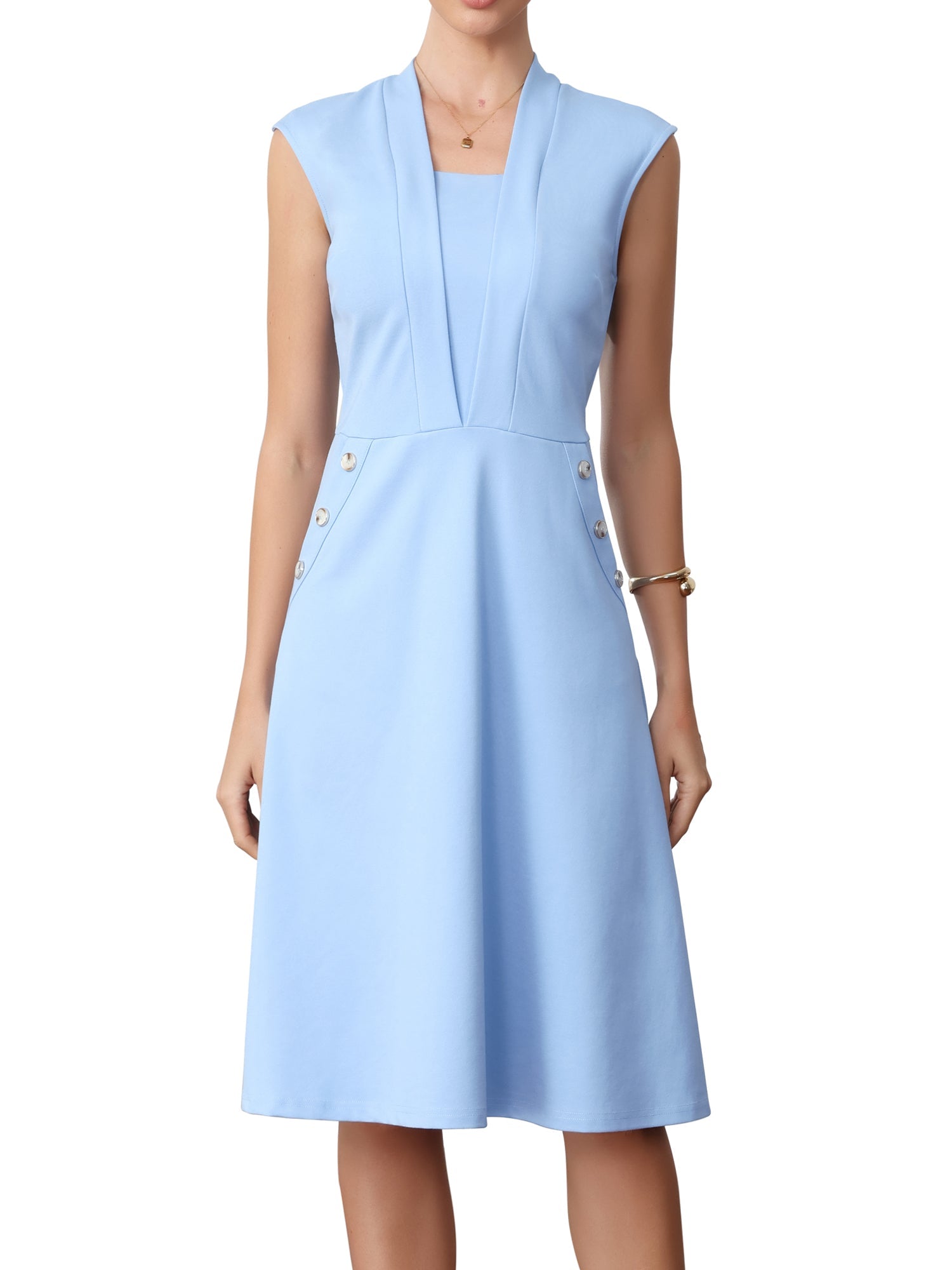 Cap Sleeve Pockets Midi Length Office Work Dress