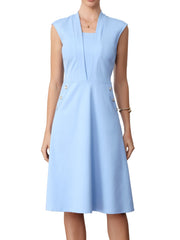 Cap Sleeve Pockets Midi Length Office Work Dress