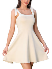 Tie Shoulder Square Neck A-Line Colorblock Mini Dress