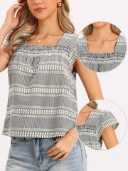 Gingham Square Neck Cap Sleeve Blouse