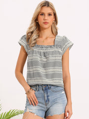 Gingham Square Neck Cap Sleeve Blouse