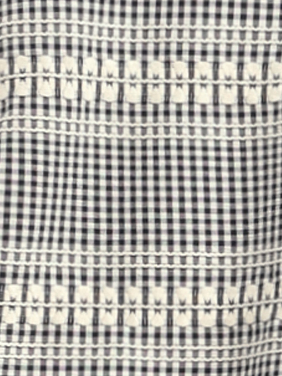 Gingham Square Neck Cap Sleeve Blouse