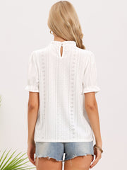 Eyelet Ruffled Puff Sleeve Casual Blouse