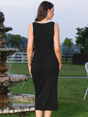 Square Neck Contrast Color Knit Midi Bodycon Dress