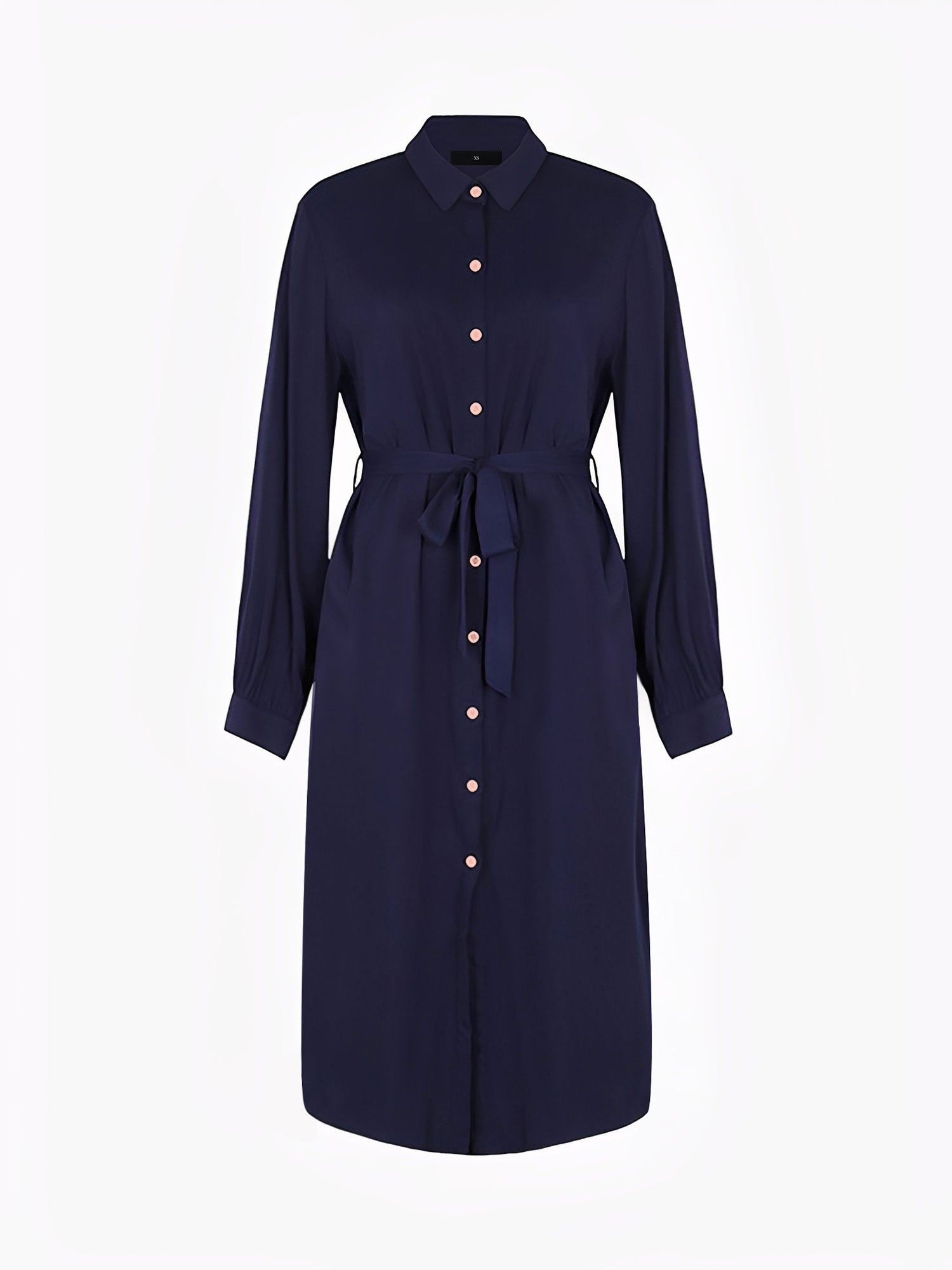 Collared Long Sleeves Pockets Midi Shirt Dress