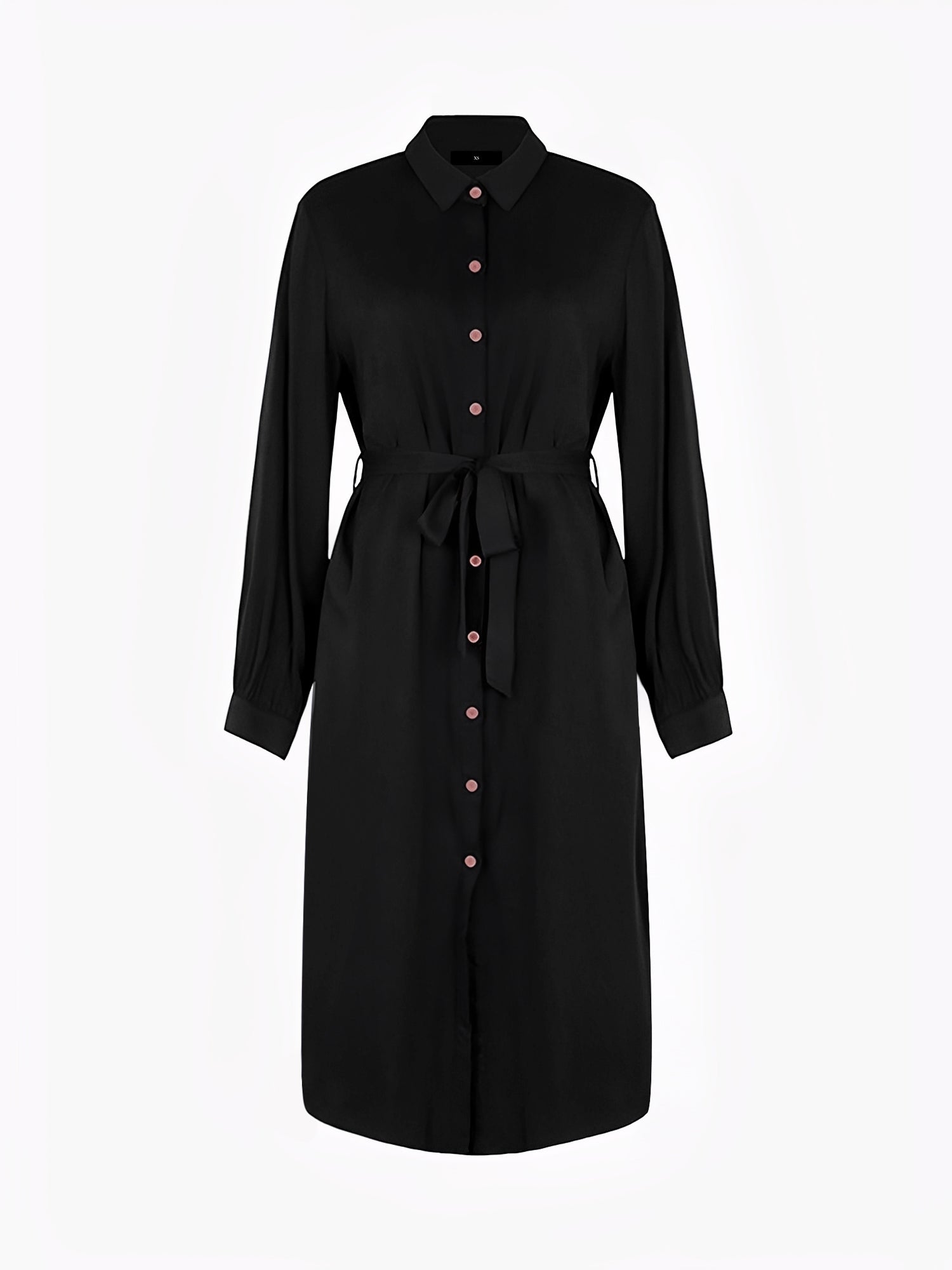 Collared Long Sleeves Pockets Midi Shirt Dress