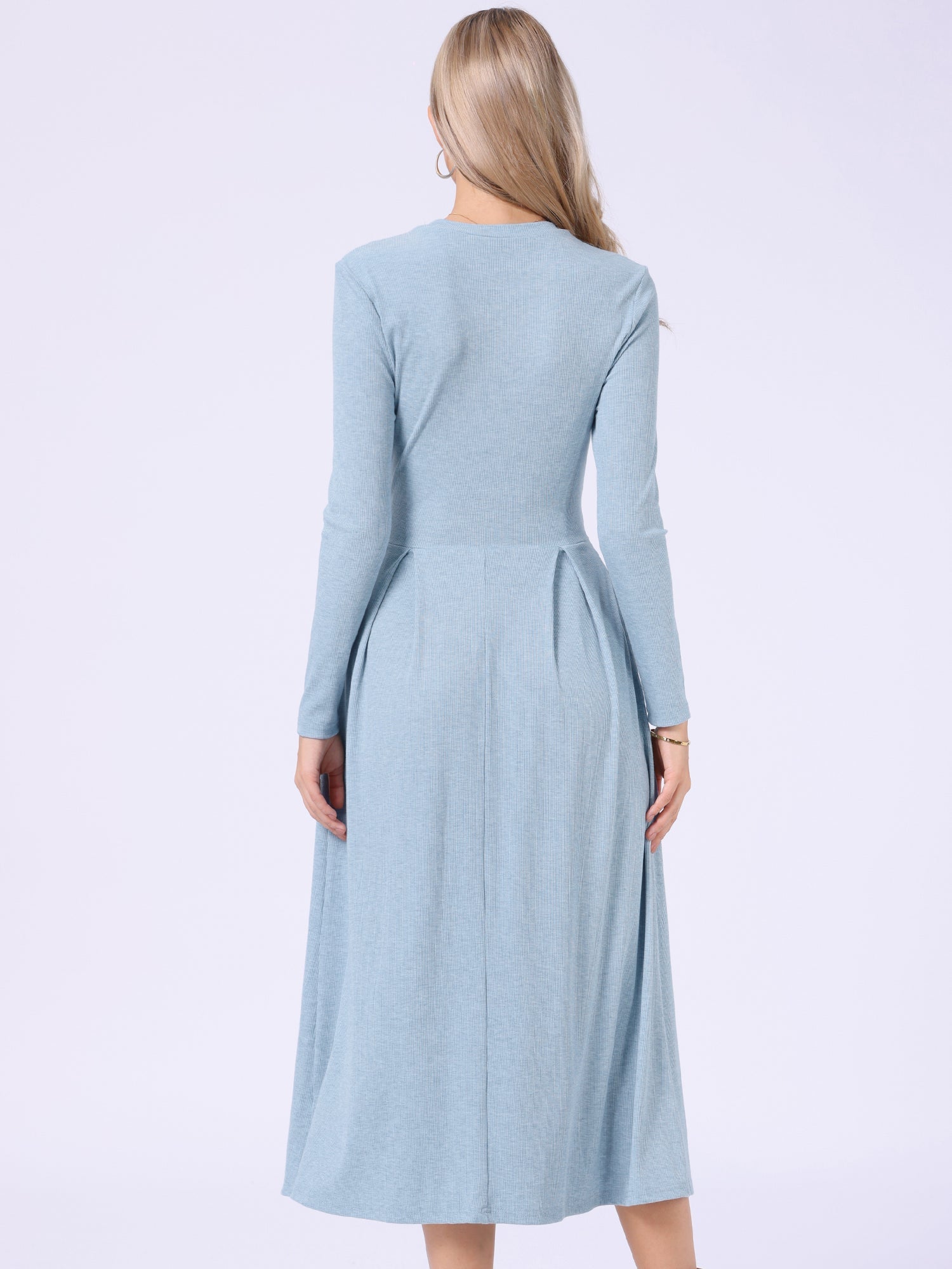 Crew Neck Long Sleeve Pocketed A-Line Sweater Dresses