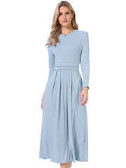 Crew Neck Long Sleeve Pocketed A-Line Sweater Dresses