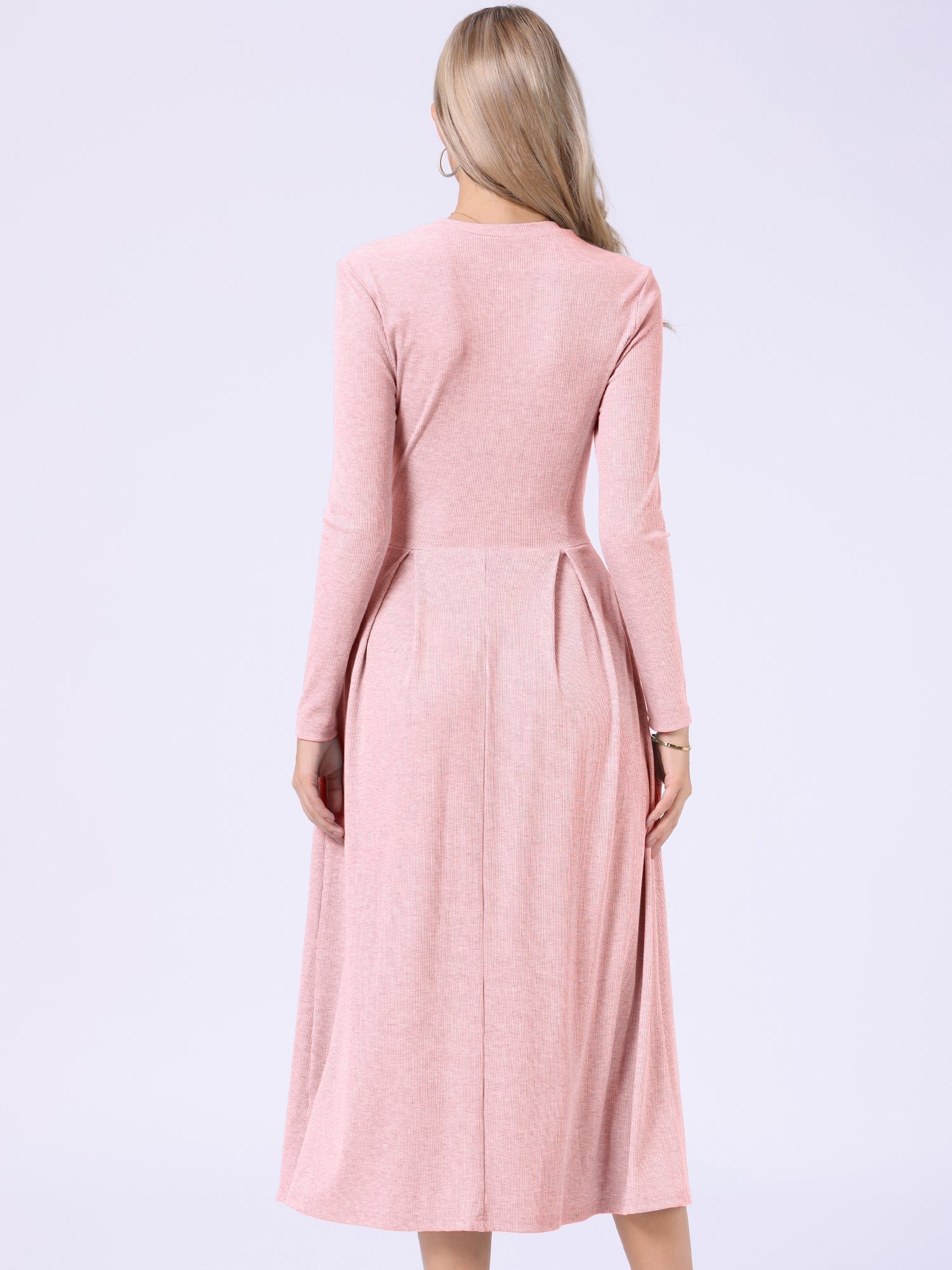 Crew Neck Long Sleeve Pocketed A-Line Sweater Dresses