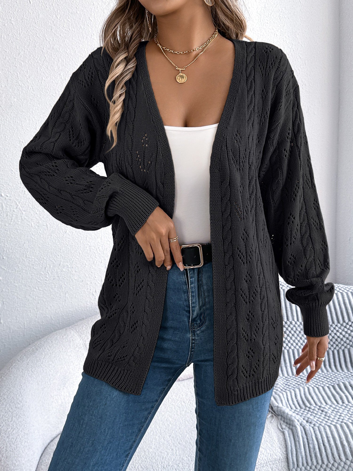 Casual Solid Color Hollow Long Sleeves Cardigan